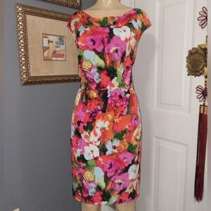 JONES WEAR DRESS MULTI COLORED WATER COLOR FLORAL DRESS SZ 16